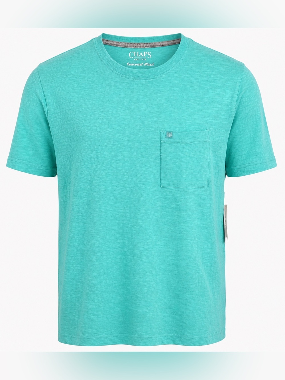 Chaps Men’s Chest Pocket Tee Medium Pool Blue Slub Knit Crew Neck NWT - Picture 1 of 9